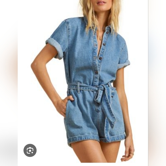 Billabong X The Salty‎ Blonde Denim Button-Up Short Sleeve Classic Romper - Picture 1 of 10